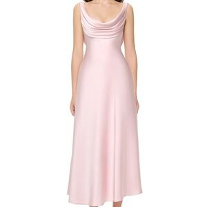 Elegant Cowl Neck Pink Maxi Dress